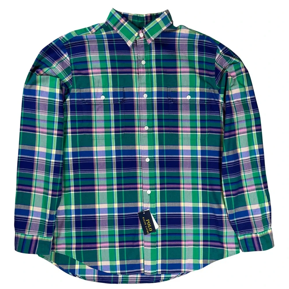 New Polo Ralph Lauren Button Up Men XL Green Multi Plaid Classic Fit Long Sleeve